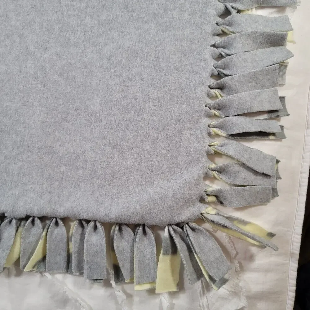Elephant Baby Blanket Yellow No Sew Tie Knot Fringe Handmade Reversible